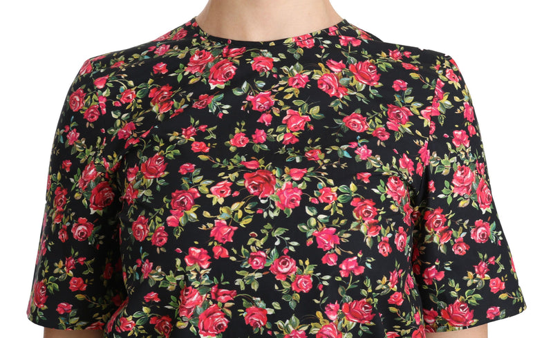 Blouse Dolce &amp; Gabbana à manches courtes, imprimé roses noires.