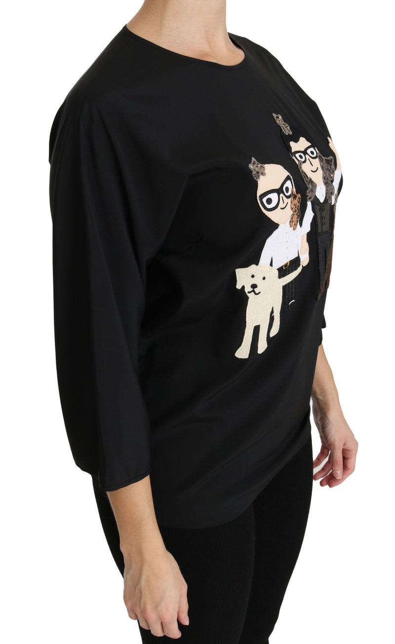 Dolce &amp; Gabbana Haut T-shirt en soie noir #dgfamily
