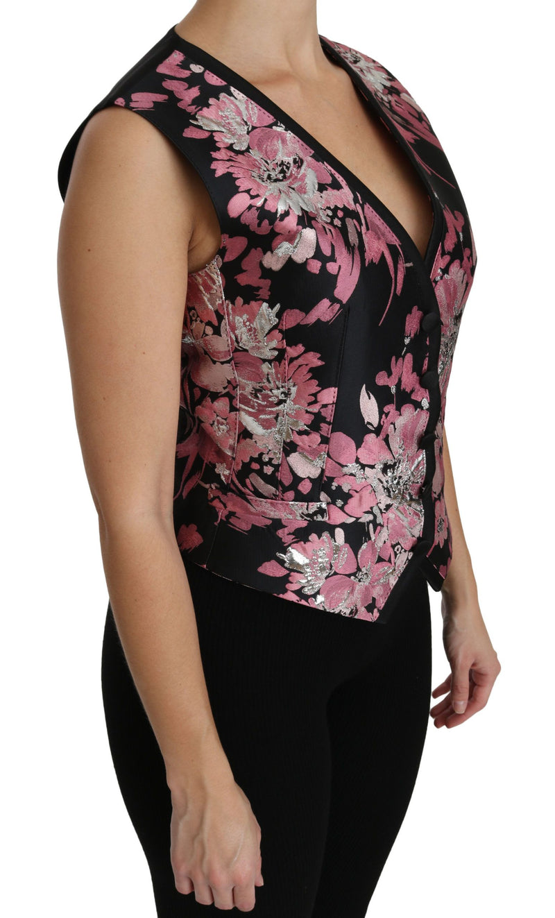 Gilet, gilet-veste, haut, blouse à motifs floraux roses et noirs de Dolce &amp; Gabbana