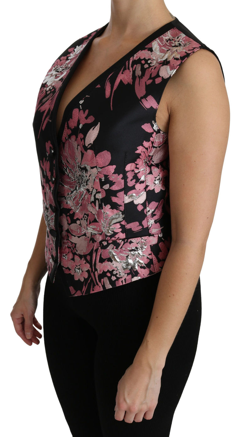Gilet, gilet-veste, haut, blouse à motifs floraux roses et noirs de Dolce &amp; Gabbana