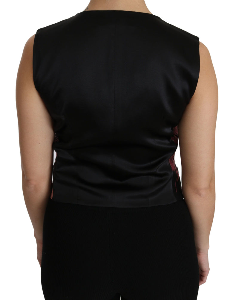 Gilet, gilet-veste, haut, blouse à motifs floraux roses et noirs de Dolce &amp; Gabbana