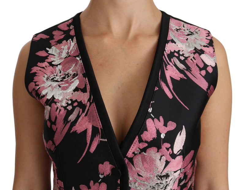 Gilet, gilet-veste, haut, blouse à motifs floraux roses et noirs de Dolce &amp; Gabbana