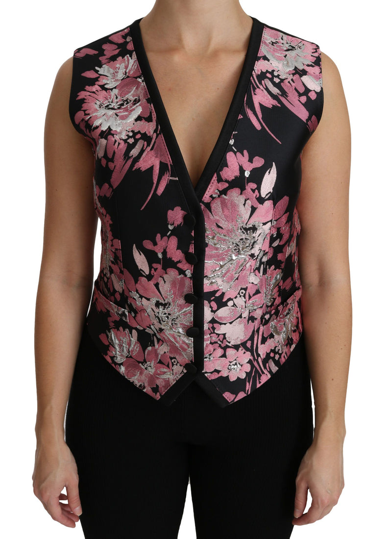 Gilet, gilet-veste, haut, blouse à motifs floraux roses et noirs de Dolce &amp; Gabbana