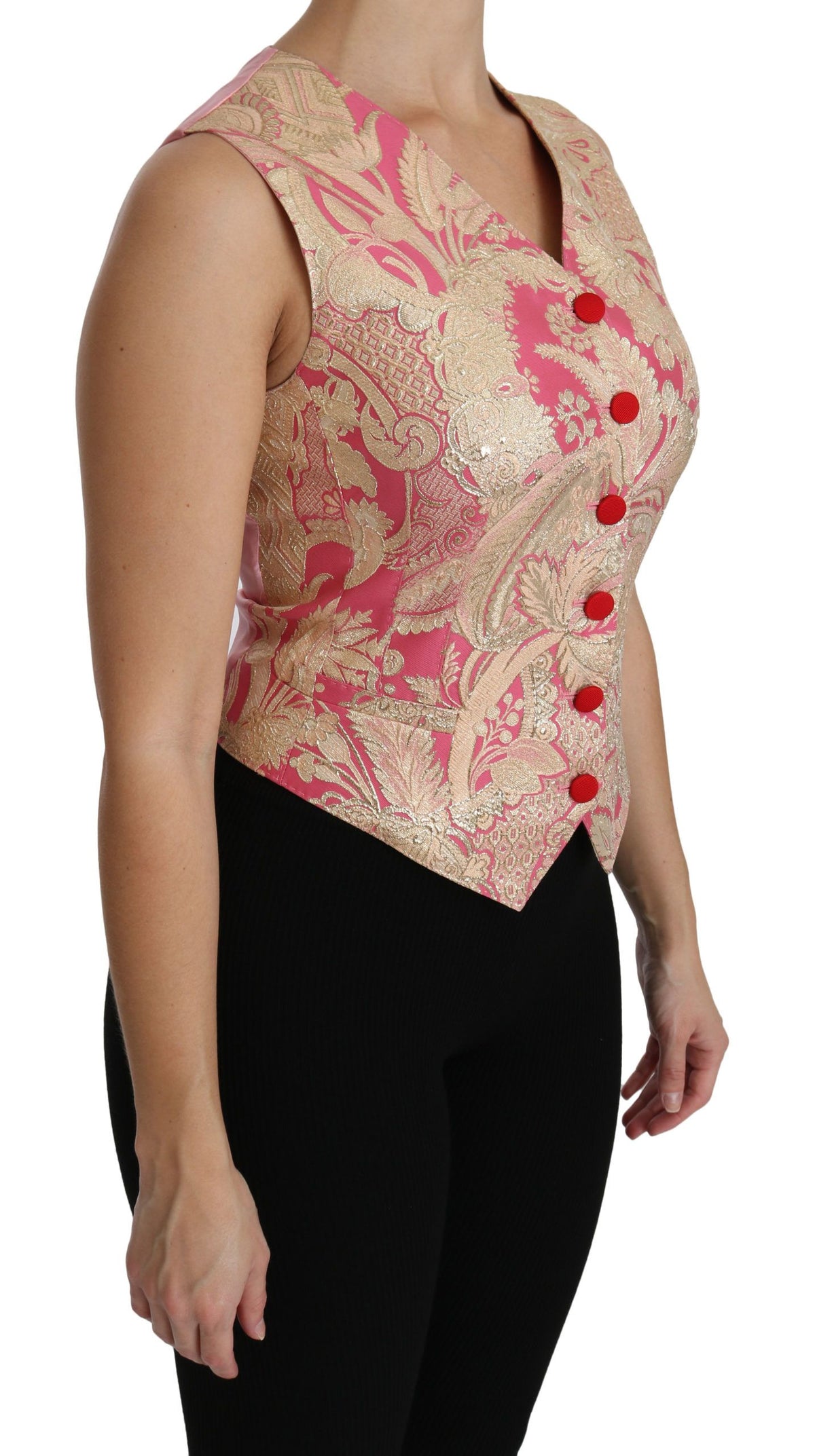 Gilet, gilet-veste, blouse, haut en brocart doré rose de Dolce &amp; Gabbana