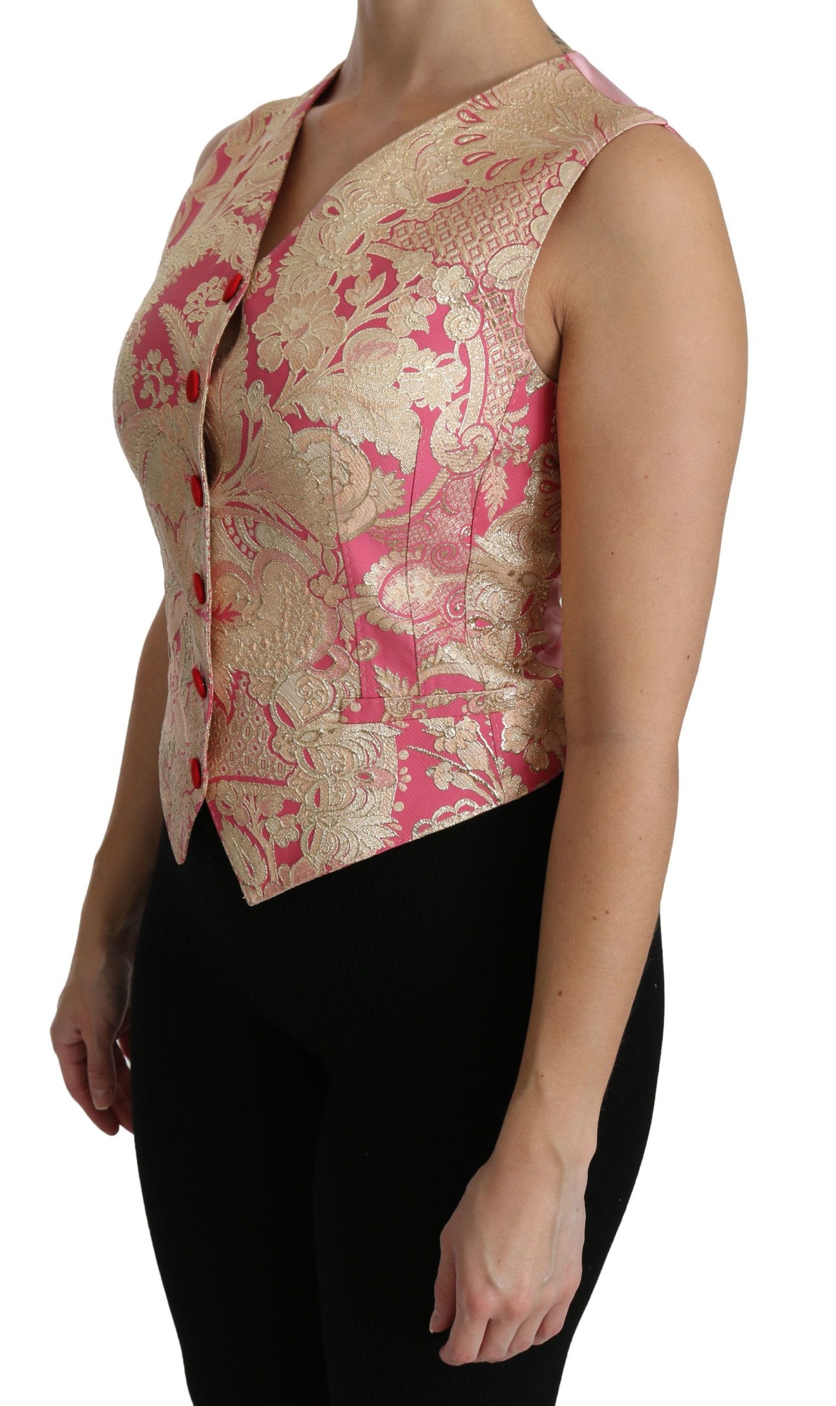 Gilet, gilet-veste, blouse, haut en brocart doré rose de Dolce &amp; Gabbana