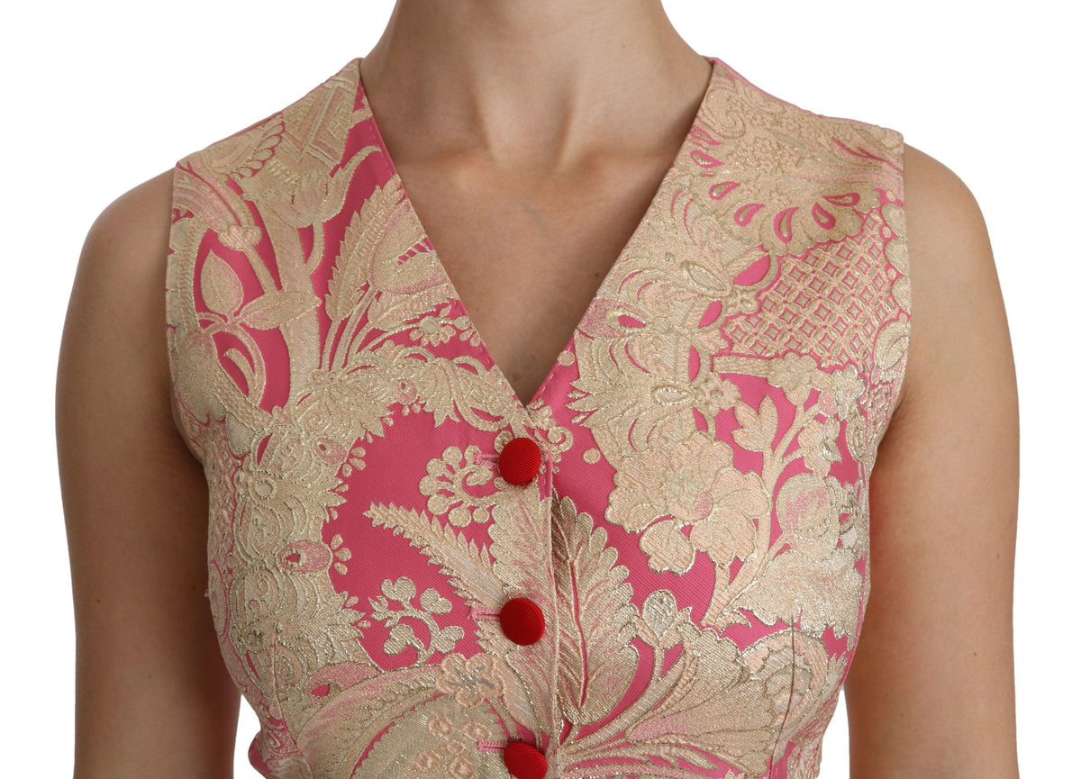 Gilet, gilet-veste, blouse, haut en brocart doré rose de Dolce &amp; Gabbana