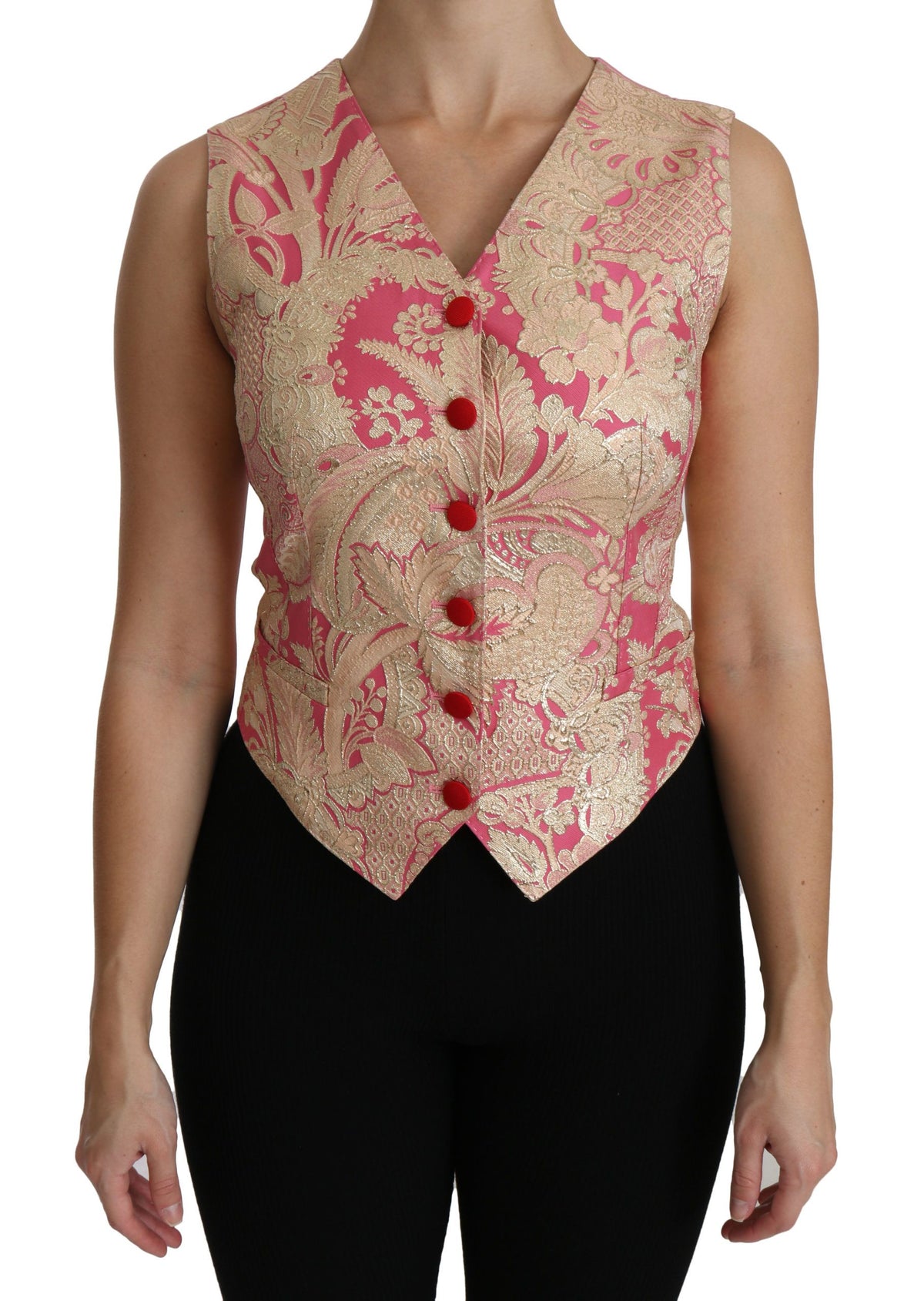 Gilet, gilet-veste, blouse, haut en brocart doré rose de Dolce &amp; Gabbana