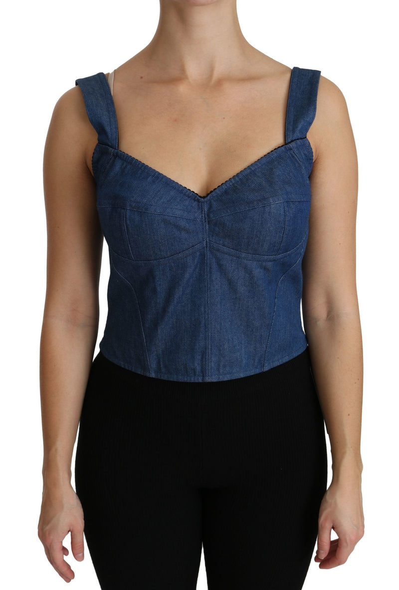Dolce &amp; Gabbana Haut en coton, bustier bleu sans manches