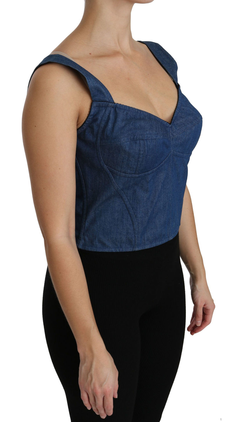 Dolce &amp; Gabbana Haut en coton, bustier bleu sans manches