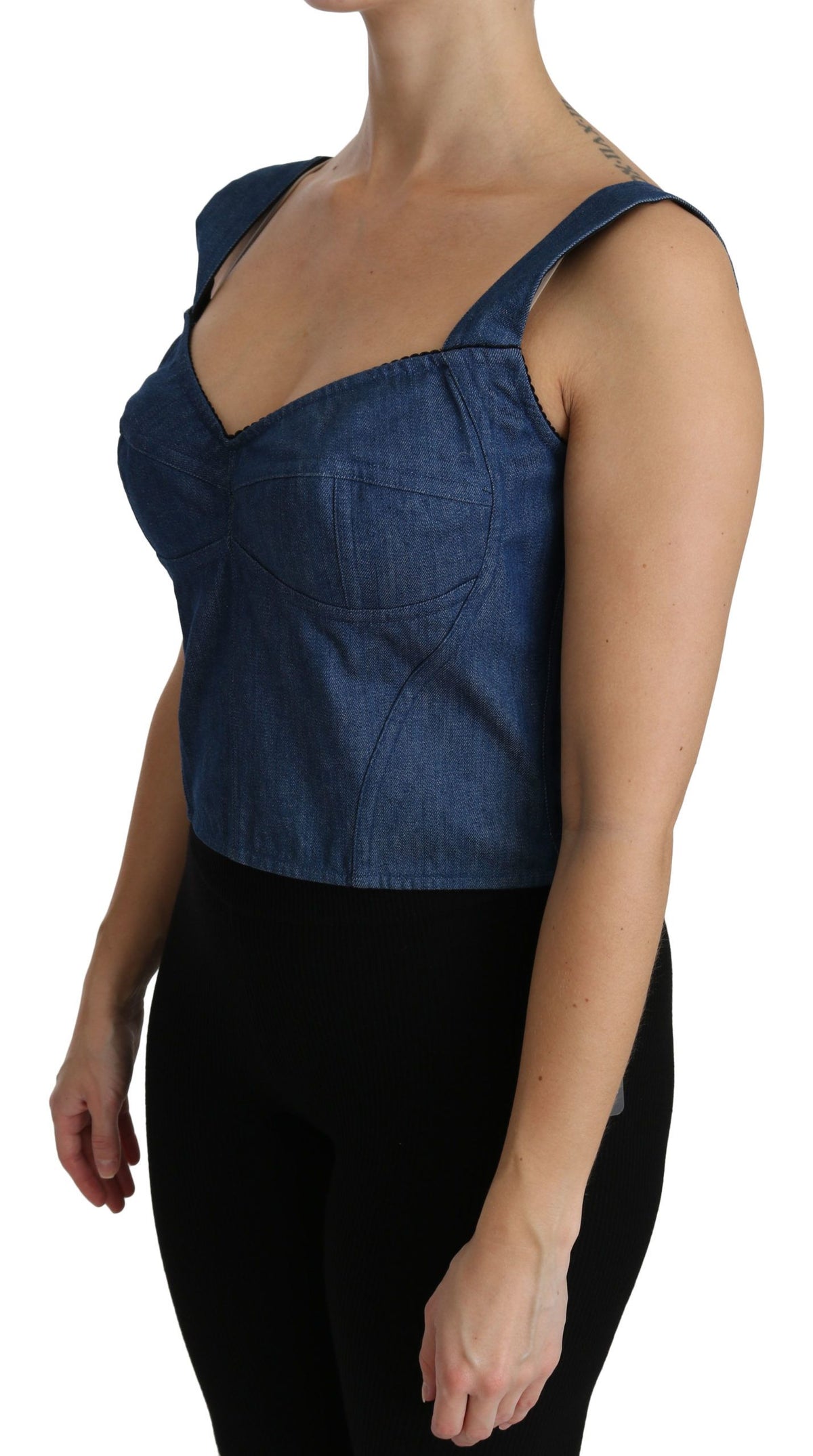 Dolce &amp; Gabbana Haut en coton, bustier bleu sans manches
