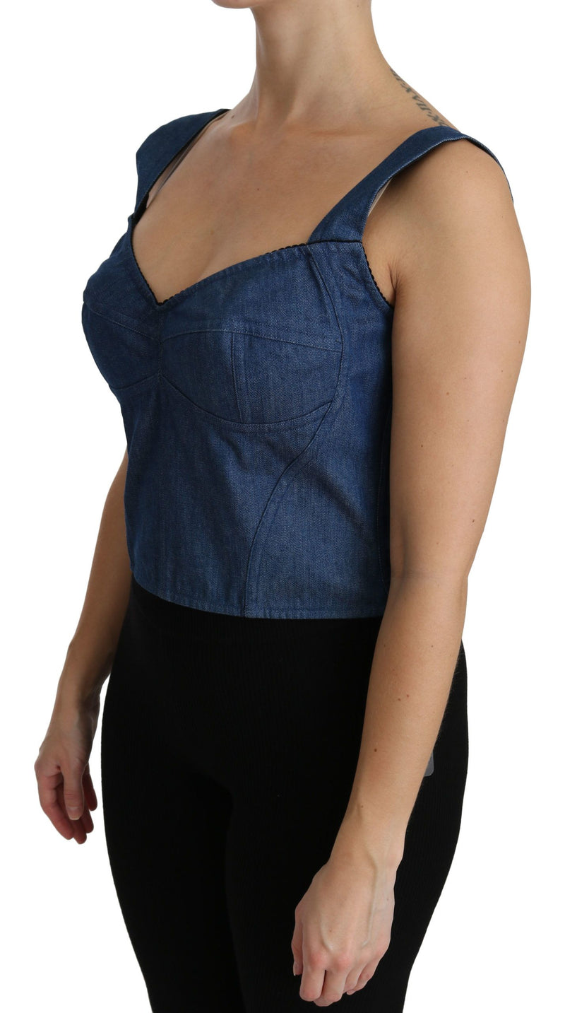 Dolce &amp; Gabbana Haut en coton, bustier bleu sans manches