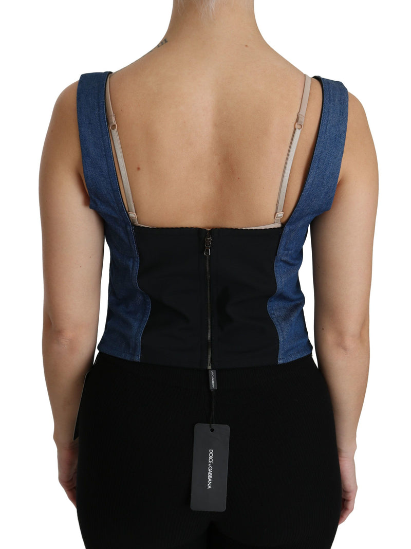Dolce &amp; Gabbana Haut en coton, bustier bleu sans manches