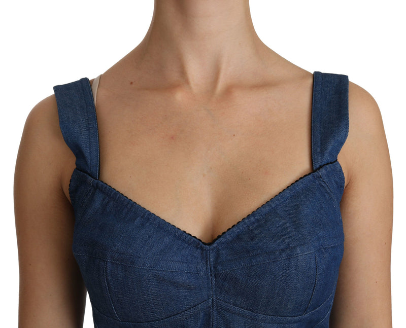 Dolce &amp; Gabbana Haut en coton, bustier bleu sans manches
