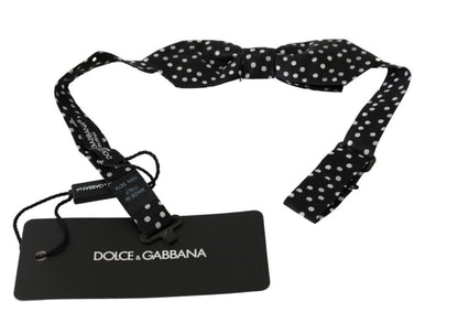 Dolce &amp; Gabbana Zwarte Polka Dots Heren Stropdas Papillon 100% Zijden Strik