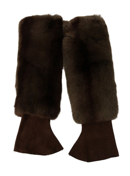 Dolce &amp; Gabbana Bruine Ellebooglange Vingerloze Bont Handschoenen