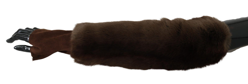 Gants en fourrure marron Dolce &amp; Gabbana, longueur coude, sans doigts