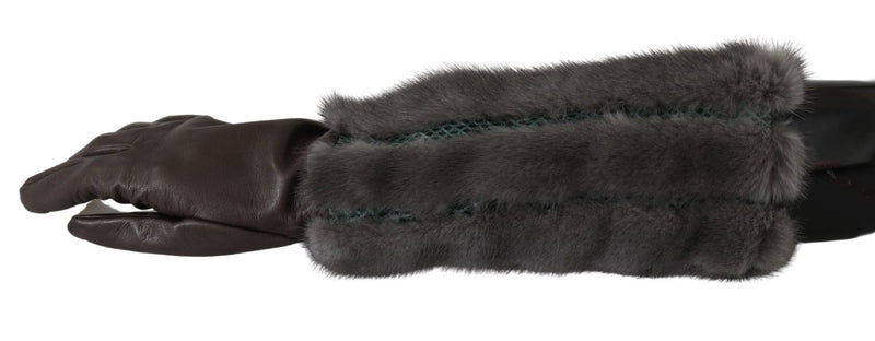 Gants mi-longs en cuir et fourrure marron Dolce &amp; Gabbana