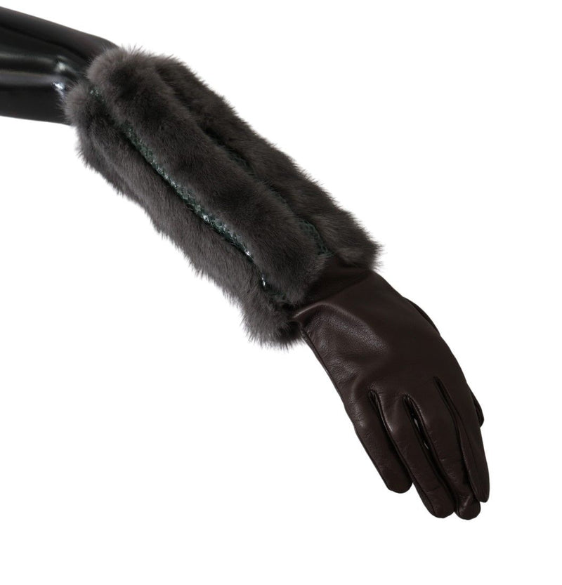 Gants mi-longs en cuir et fourrure marron Dolce &amp; Gabbana