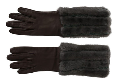 Dolce &amp; Gabbana Bruine Middellange Leren Bont Handschoenen