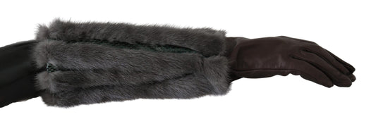 Dolce &amp; Gabbana Bruine Middellange Leren Bont Handschoenen