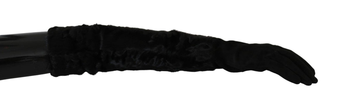 Gants mitaines en daim et fourrure noirs Dolce &amp; Gabbana