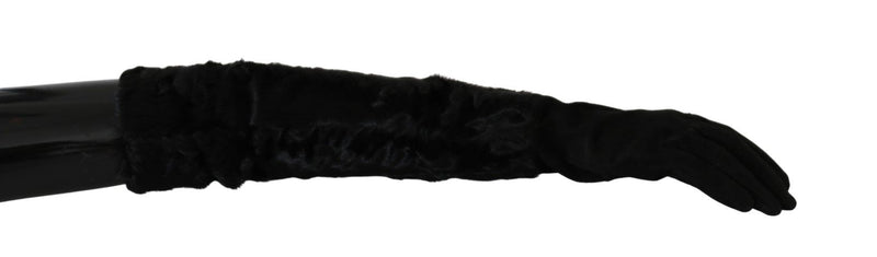 Gants mitaines en daim et fourrure noirs Dolce &amp; Gabbana