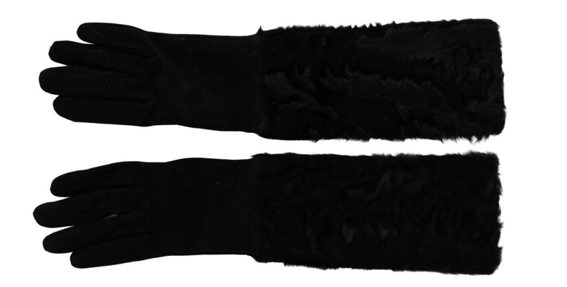 Gants mitaines en daim et fourrure noirs Dolce &amp; Gabbana