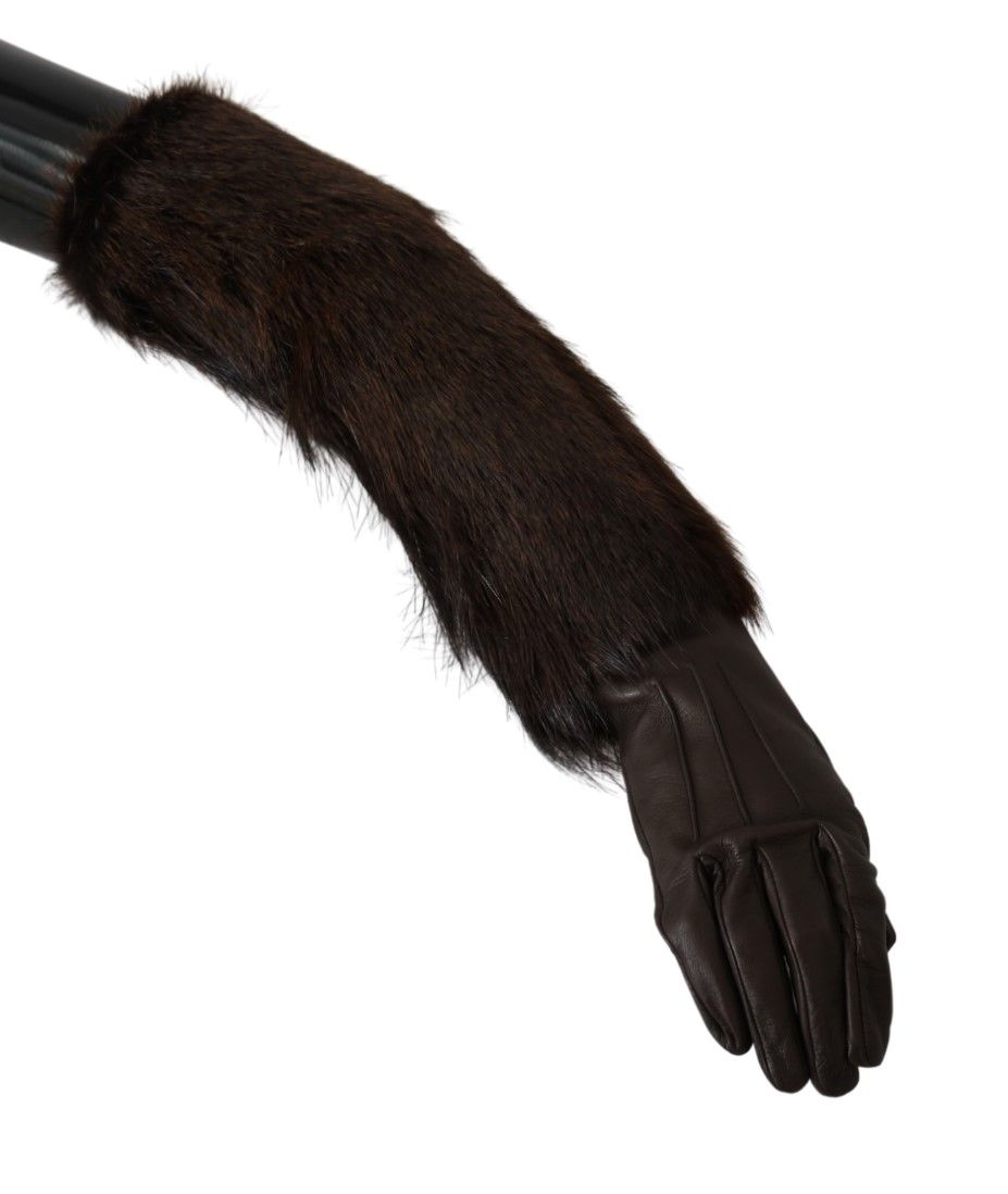 Gants en cuir et fourrure marron Dolce &amp; Gabbana
