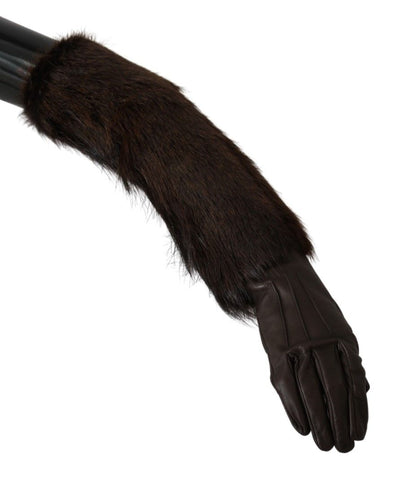 Gants en cuir et fourrure marron Dolce &amp; Gabbana