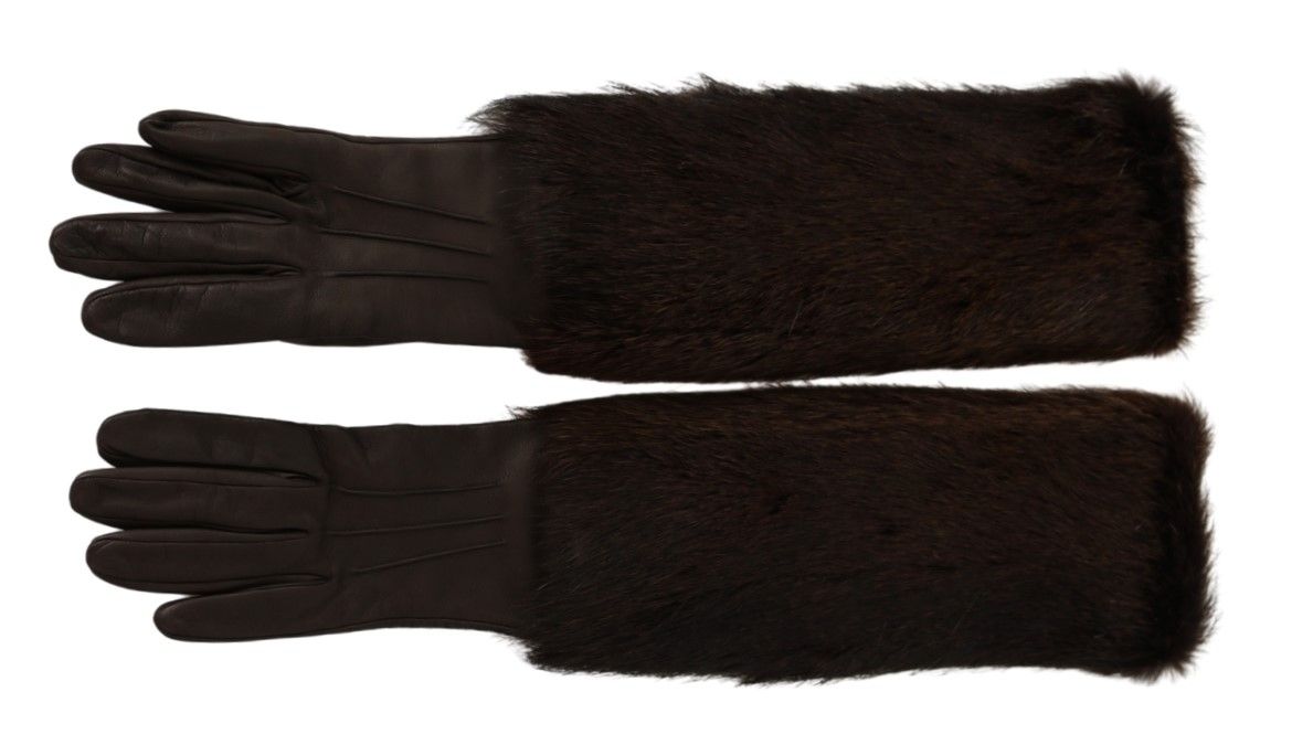 Gants en cuir et fourrure marron Dolce &amp; Gabbana