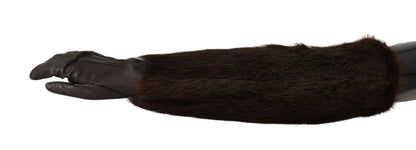 Gants en cuir et fourrure marron Dolce &amp; Gabbana