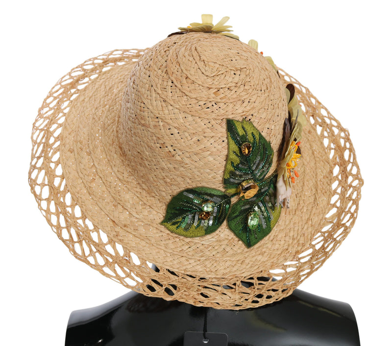 Chapeau seau à large bord fleuri beige Dolce &amp; Gabbana