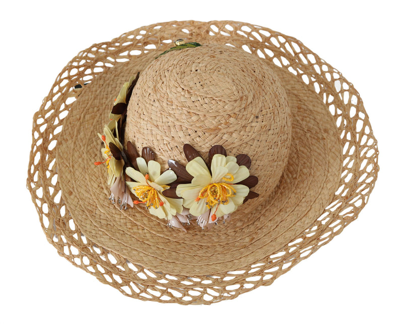 Chapeau seau à large bord fleuri beige Dolce &amp; Gabbana