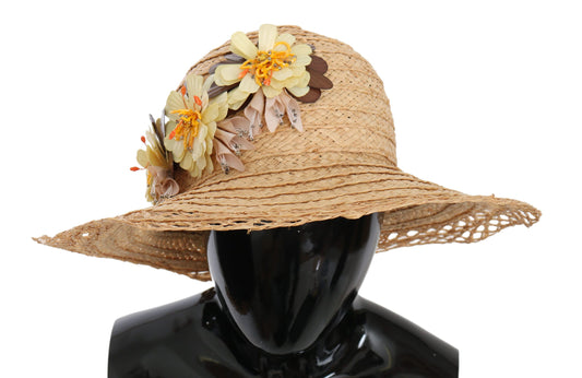 Dolce &amp; Gabbana beige capello hoed met brede rand en bloemenprint