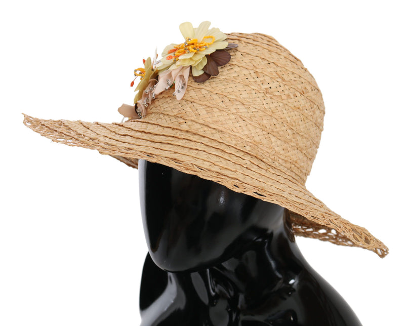 Chapeau seau à large bord fleuri beige Dolce &amp; Gabbana