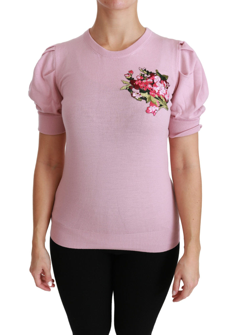 Blouse en laine brodée de fleurs roses Dolce &amp; Gabbana