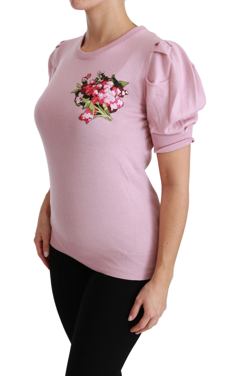 Blouse en laine brodée de fleurs roses Dolce &amp; Gabbana