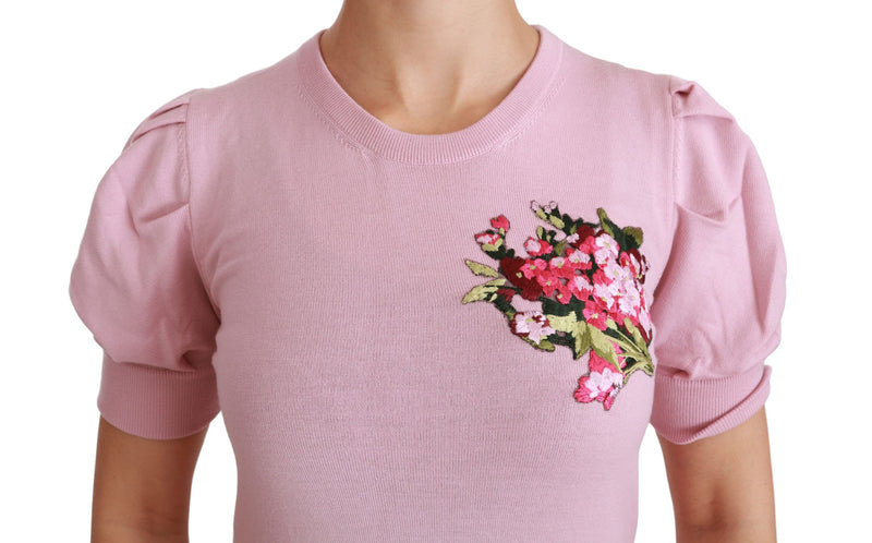 Blouse en laine brodée de fleurs roses Dolce &amp; Gabbana