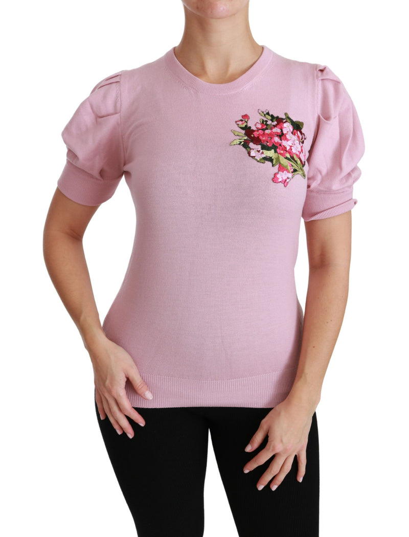 Blouse en laine brodée de fleurs roses Dolce &amp; Gabbana