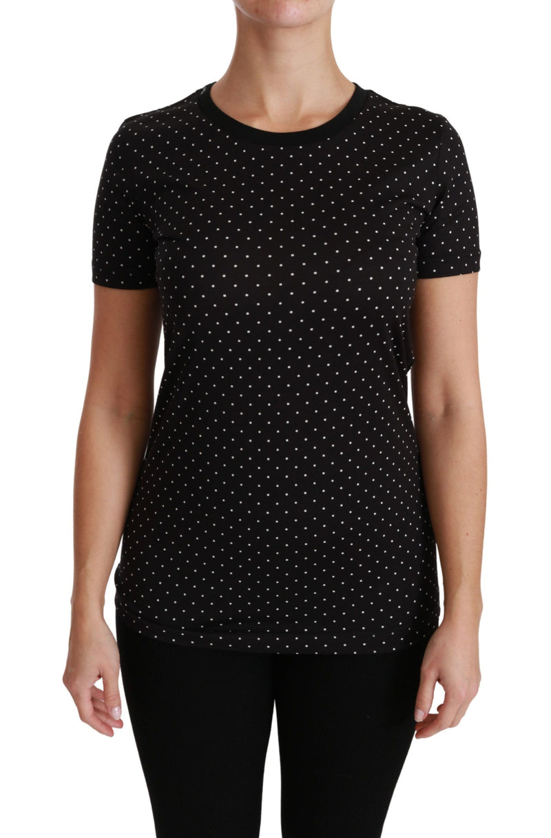 T-shirt en coton à pois noirs et col rond de Dolce &amp; Gabbana