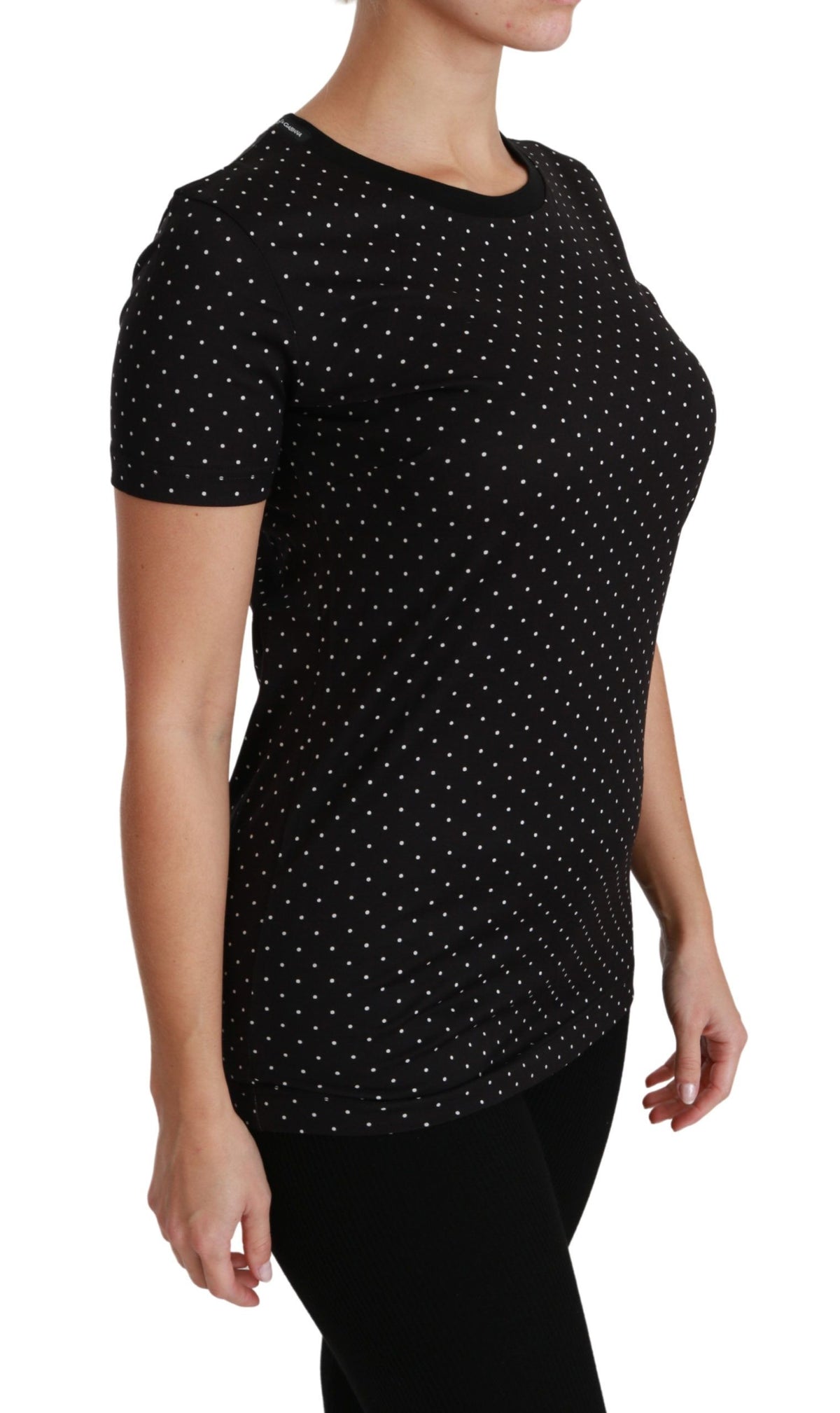T-shirt en coton à pois noirs et col rond de Dolce &amp; Gabbana