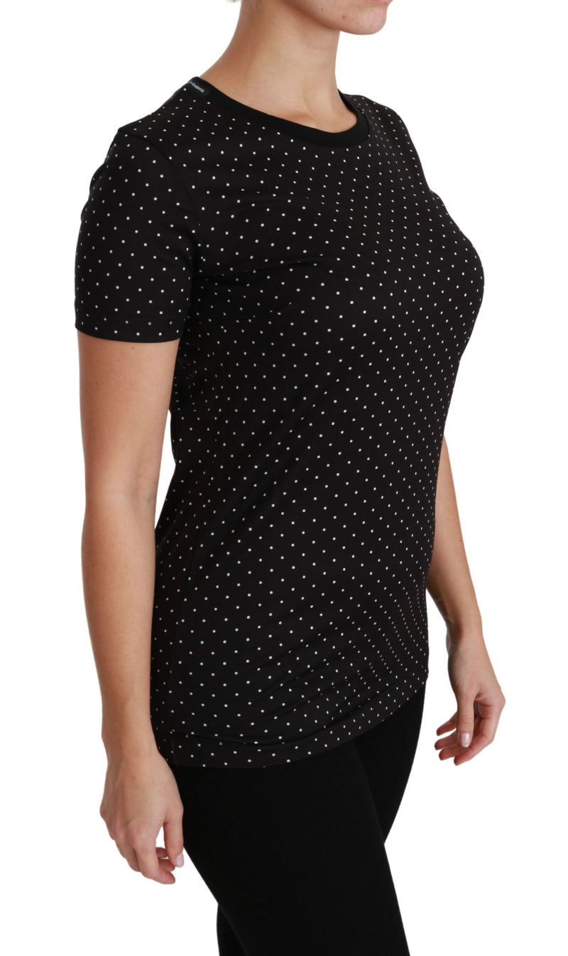 T-shirt en coton à pois noirs et col rond de Dolce &amp; Gabbana