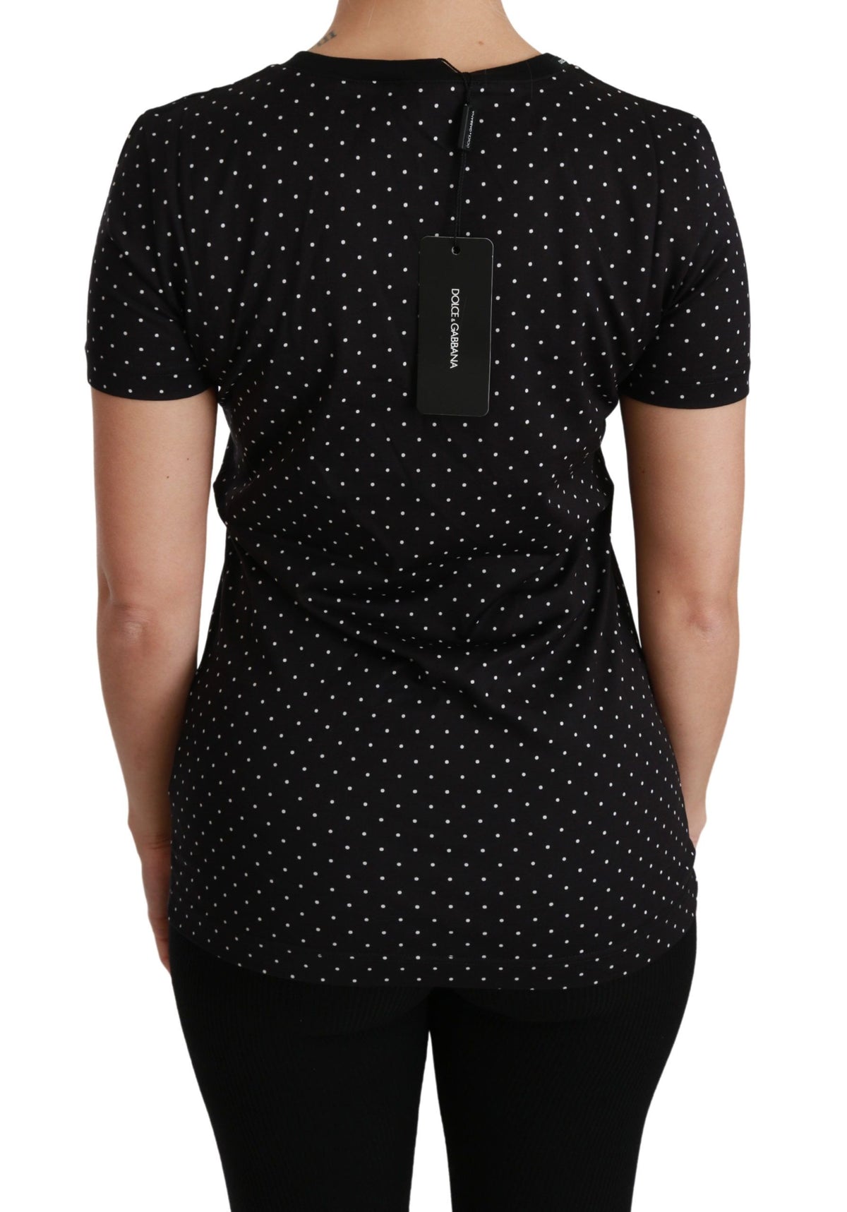 T-shirt en coton à pois noirs et col rond de Dolce &amp; Gabbana