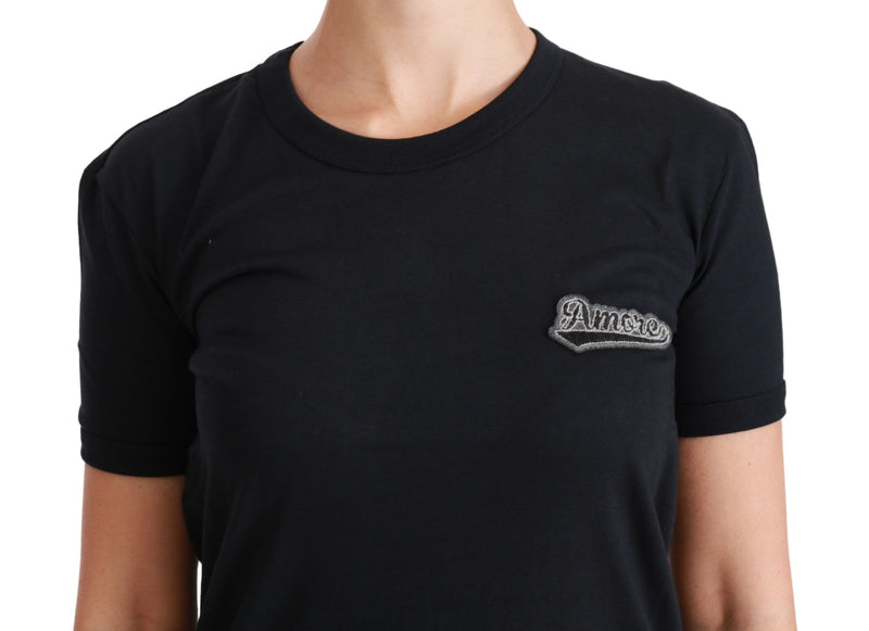 T-shirt en coton à col rond avec patch "Blue Amore" de Dolce &amp; Gabbana