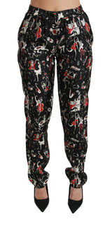 Pantalon mi-hauteur en soie noire à motifs instrumentaux de Dolce &amp; Gabbana