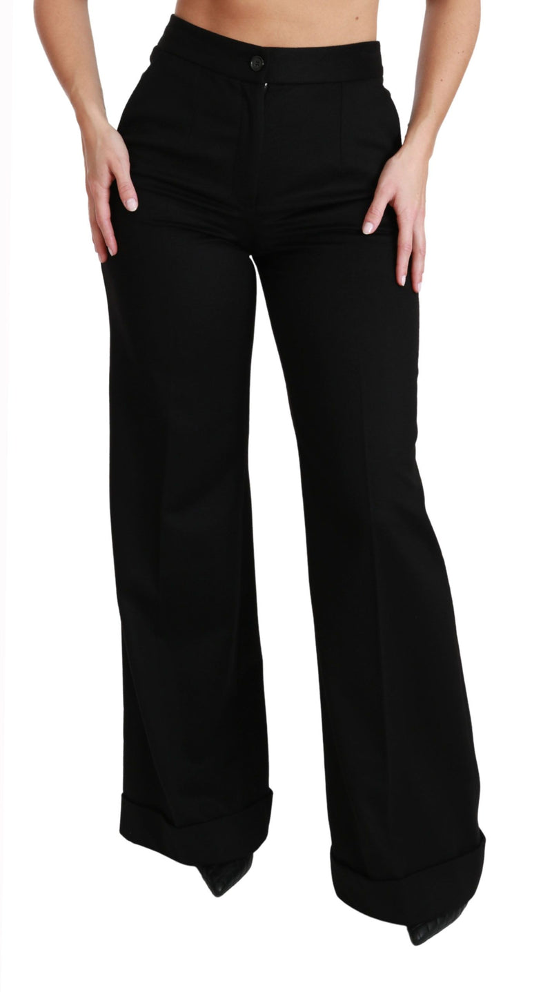 Pantalon en cachemire noir à jambes larges et évasées de Dolce &amp; Gabbana