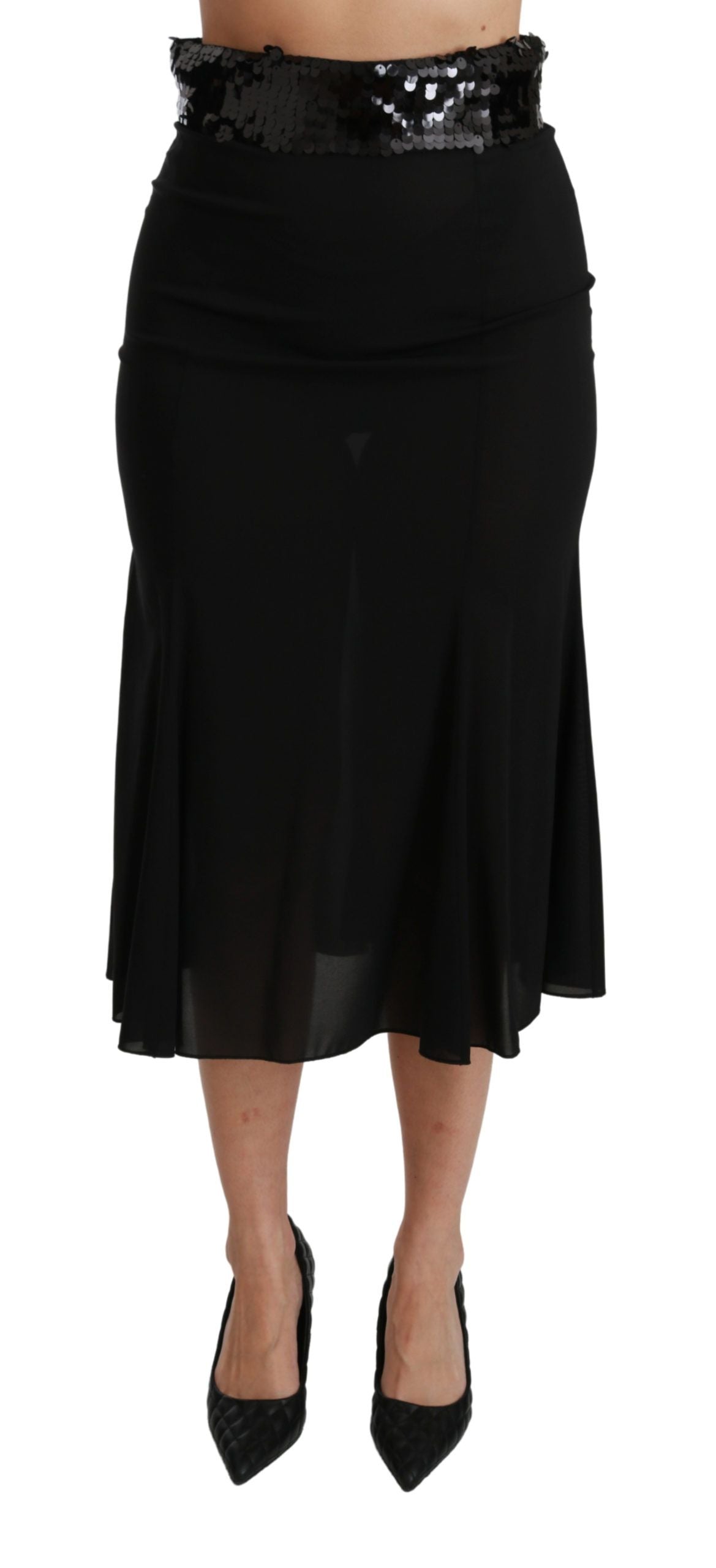 Jupe mi-longue en soie noire à taille haute, style sirène, Dolce &amp; Gabbana