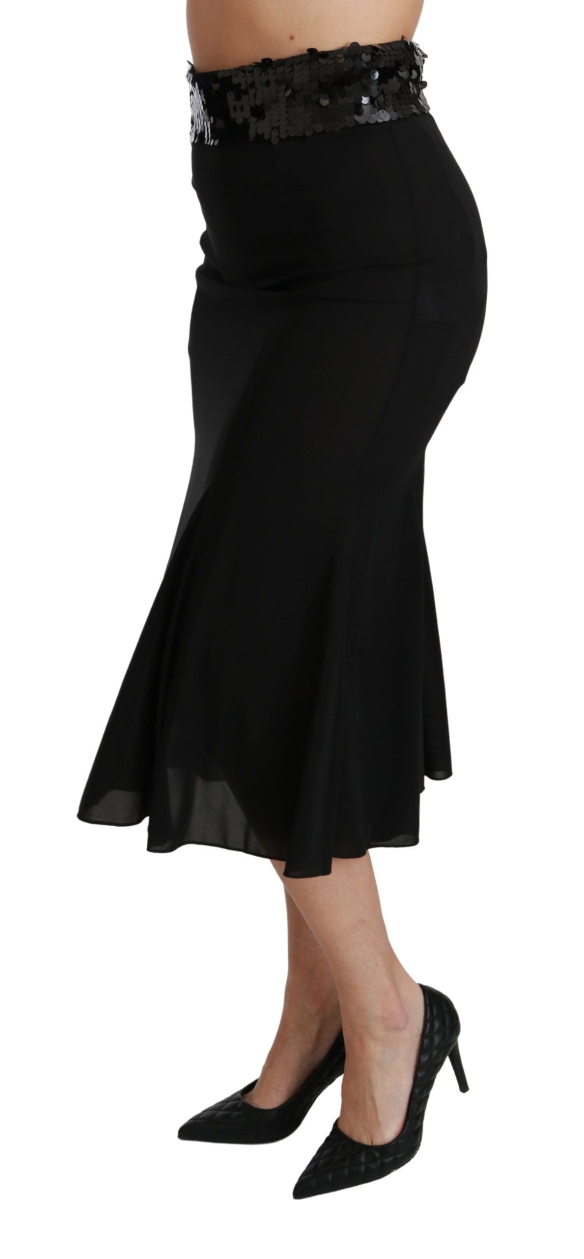Jupe mi-longue en soie noire à taille haute, style sirène, Dolce &amp; Gabbana