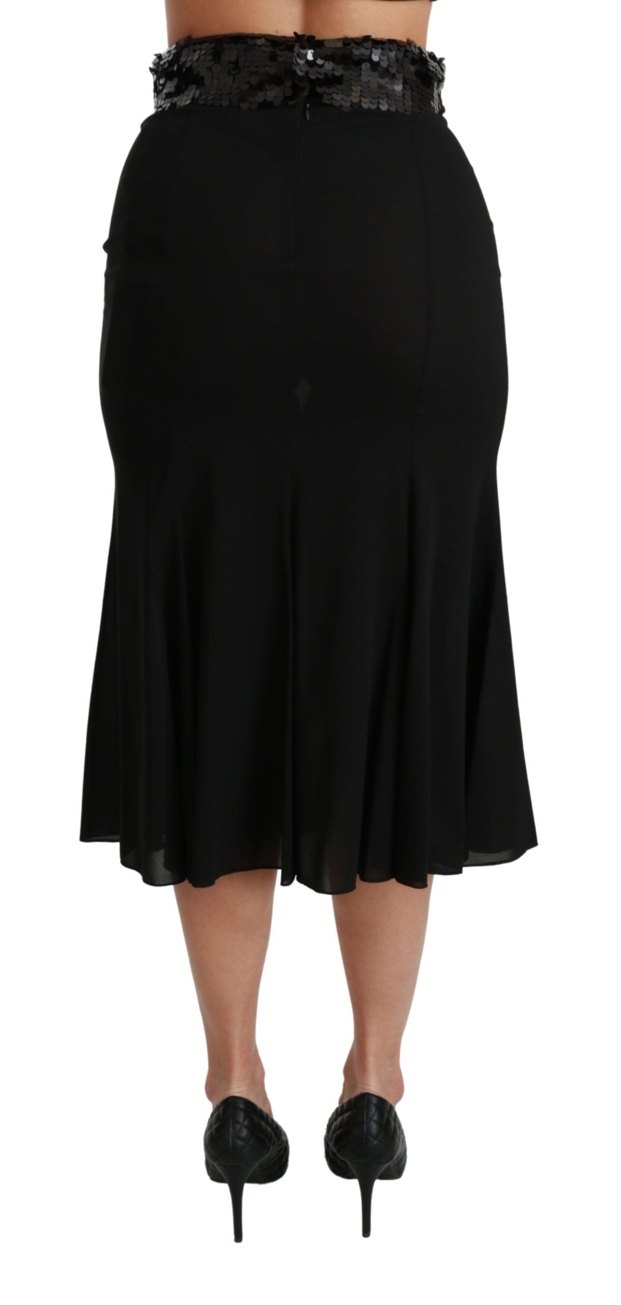 Jupe mi-longue en soie noire à taille haute, style sirène, Dolce &amp; Gabbana