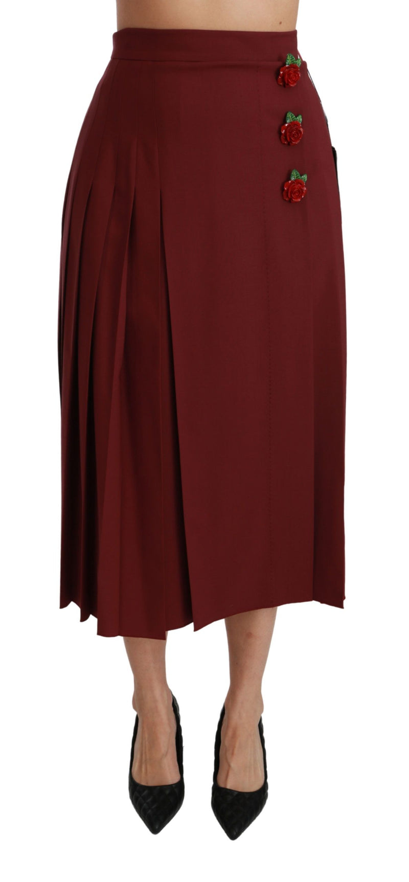 Jupe maxi en laine rouge à taille haute et plis de Dolce &amp; Gabbana